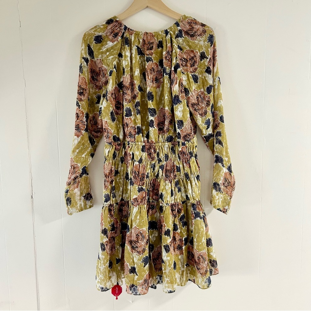 Joie Aminah Smocked Floral-Print Mini Dress In Ecru Olive sz M‎ - Picture 5 of 5